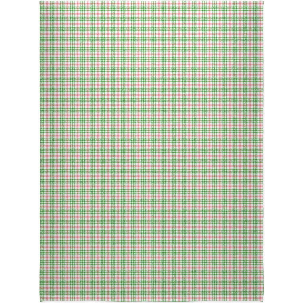 Pink, Green, and White Plaid Blanket, Plush Fleece, 60x80, Green, Classic Green