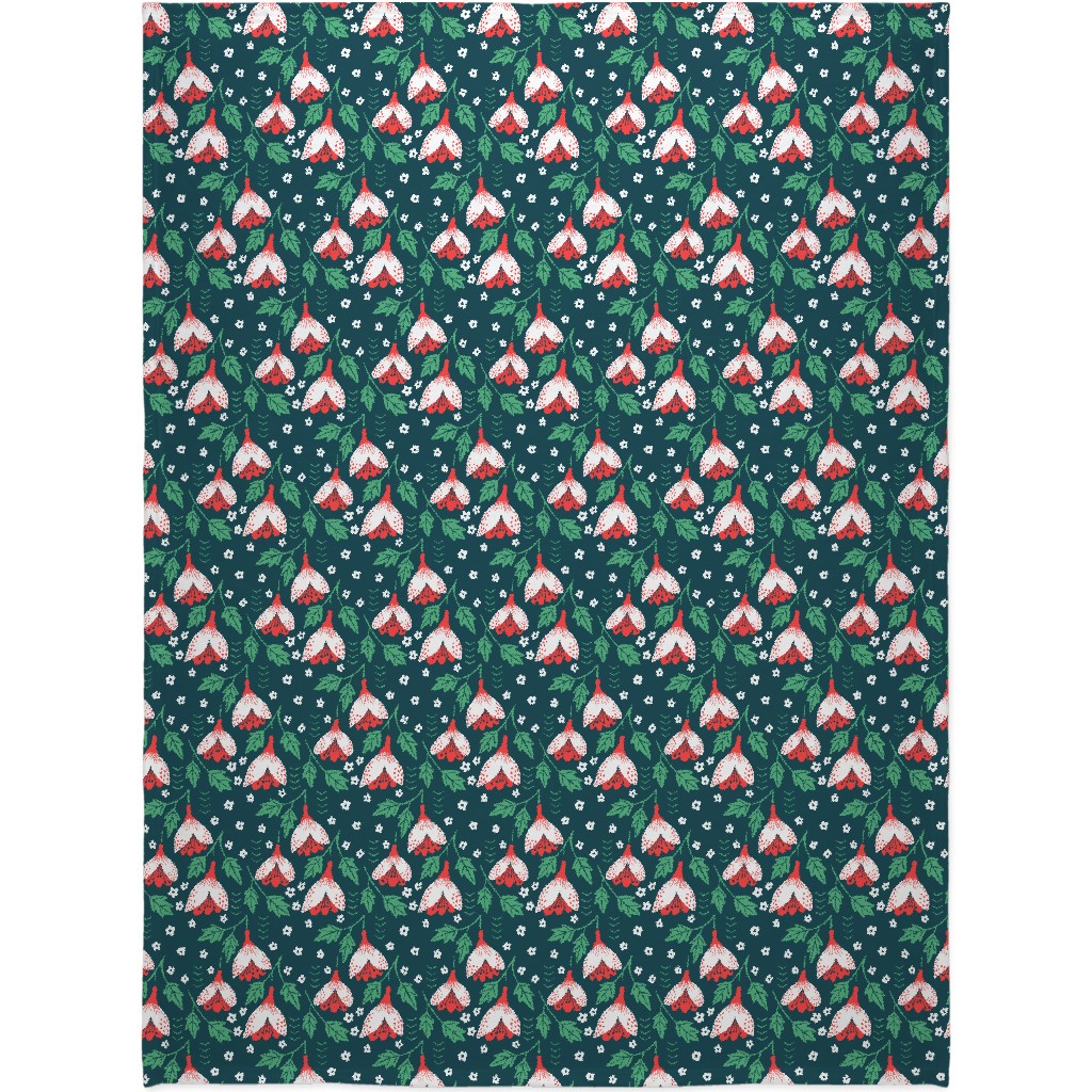 Christmas Flowers - Green Blanket, Plush Fleece, 60x80, Green