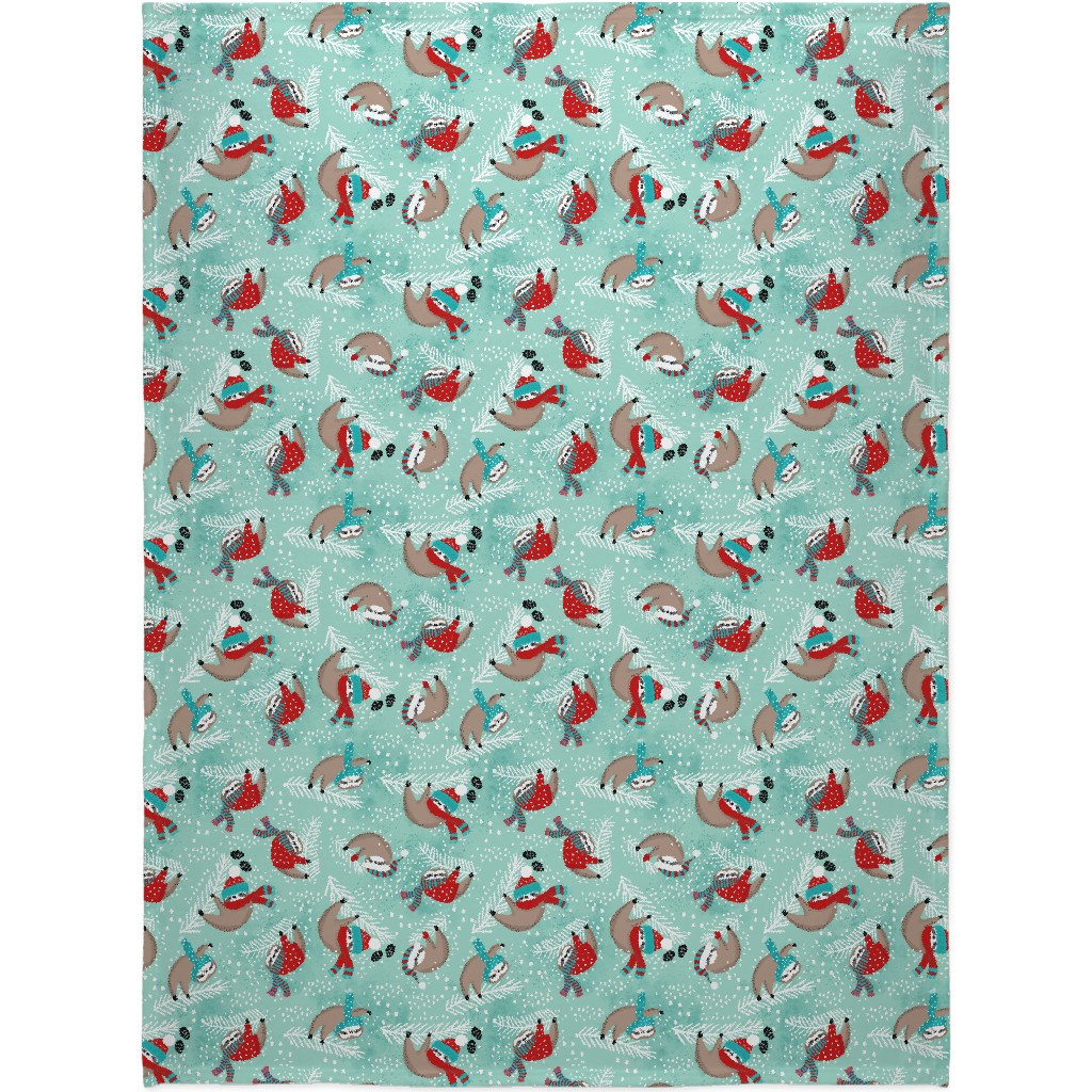 Snowy Sloths! Blanket, Plush Fleece, 60x80, Multicolor