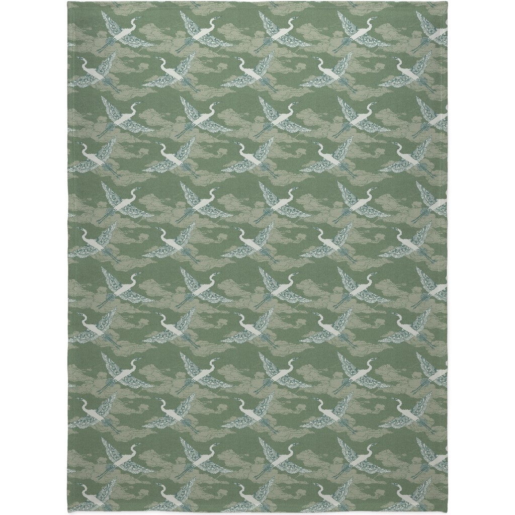 Egrets - Green Blanket, Plush Fleece, 60x80, Green