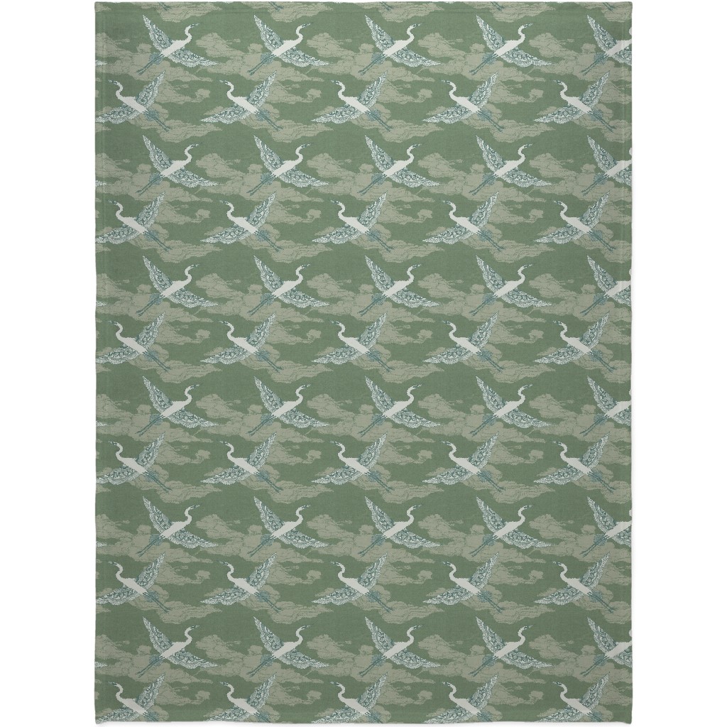 Egrets - Green Blanket, Plush Fleece, 60x80, Green