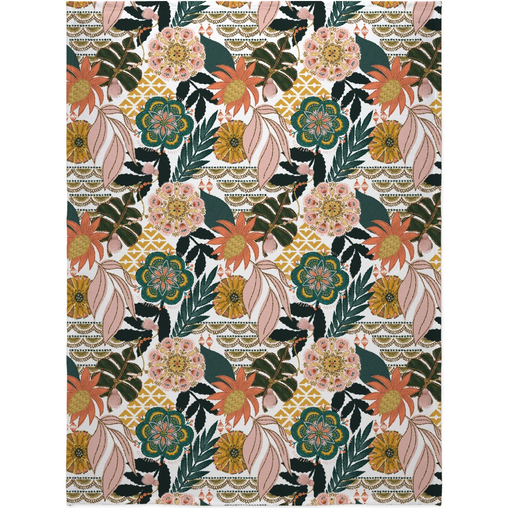 Boho Tropical Blanket, Plush Fleece, 60x80, Multicolor