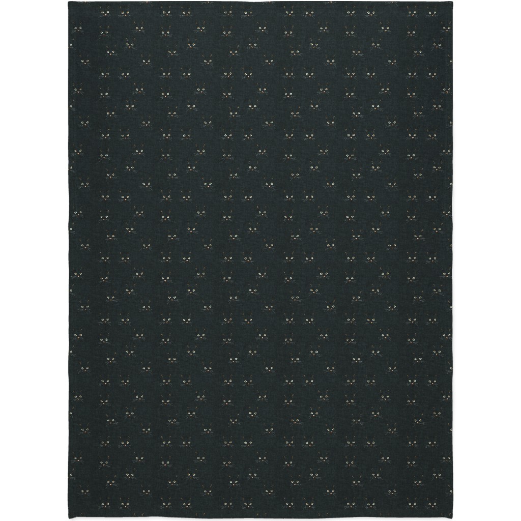Cat Face - Black Blanket, Plush Fleece, 60x80, Black