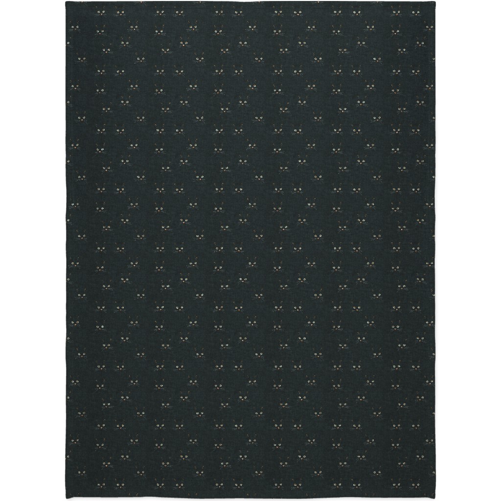 Cat Face - Black Blanket, Plush Fleece, 60x80, Black