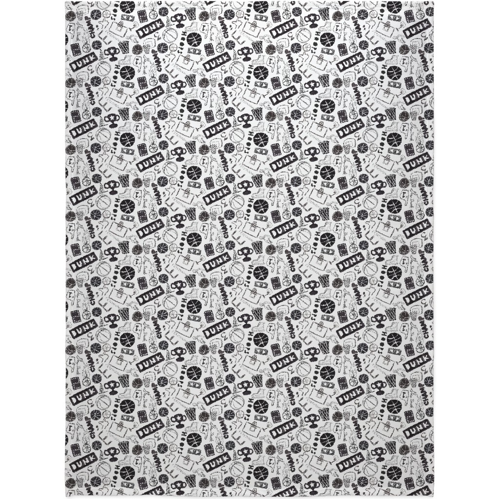 Basketball - Black and White Blanket, Plush Fleece, 60x80, White