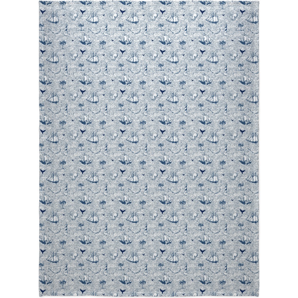 Vintage Nautical Journey Blanket, Plush Fleece, 60x80, Blue