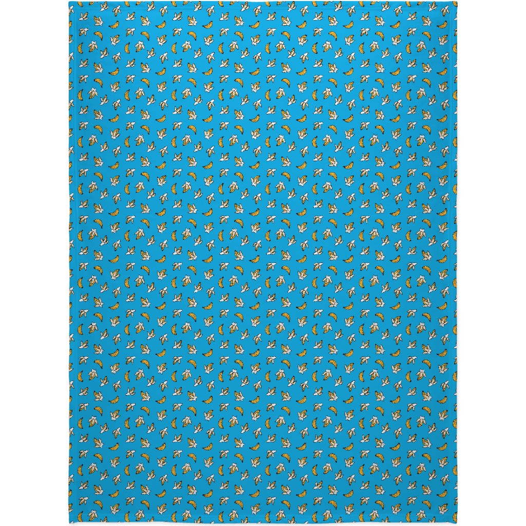 Funny Yummy Banana Cats - Blue Blanket, Plush Fleece, 60x80, Blue