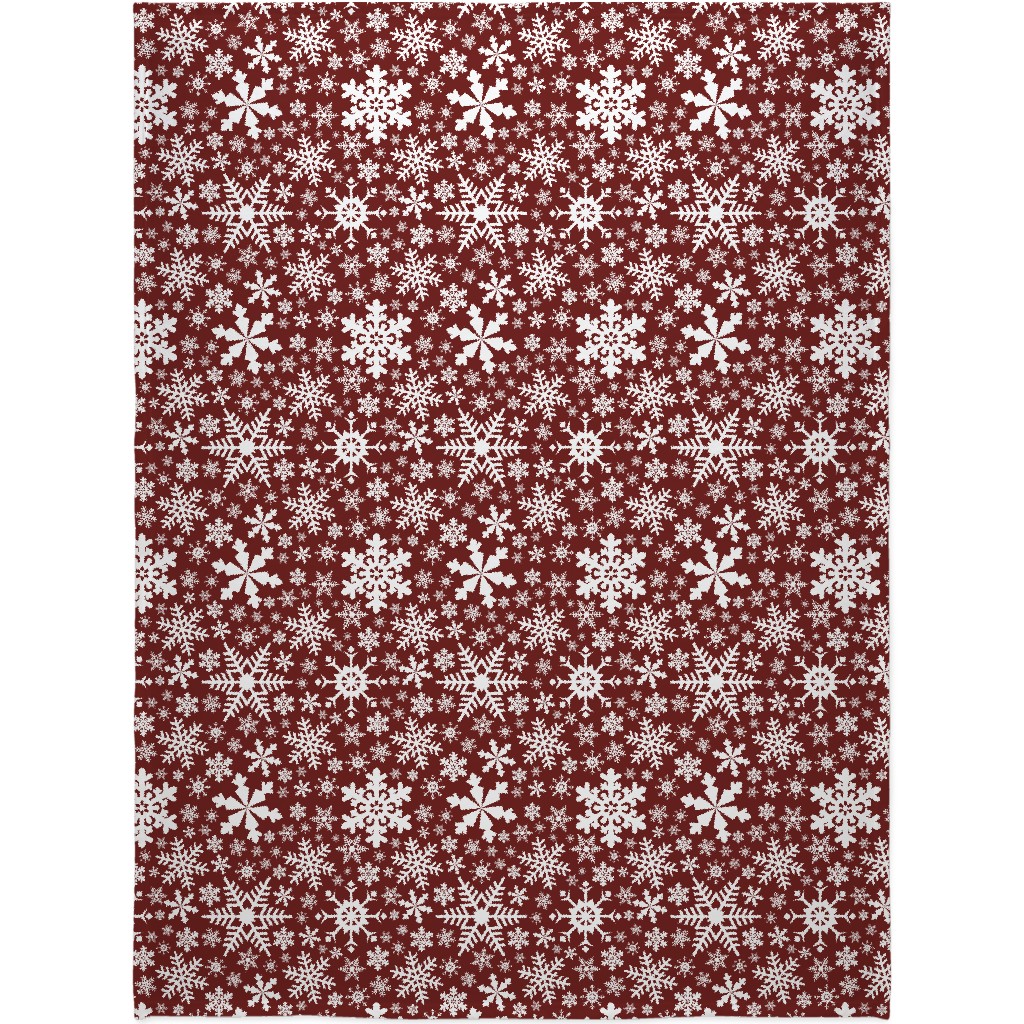 Christmas White Snowflakes on Red Background Blanket, Plush Fleece, 60x80, Red, Red