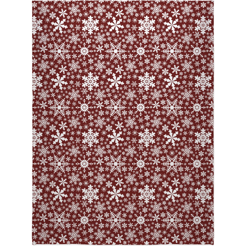 Christmas White Snowflakes on Red Background Blanket, Plush Fleece, 60x80, Red