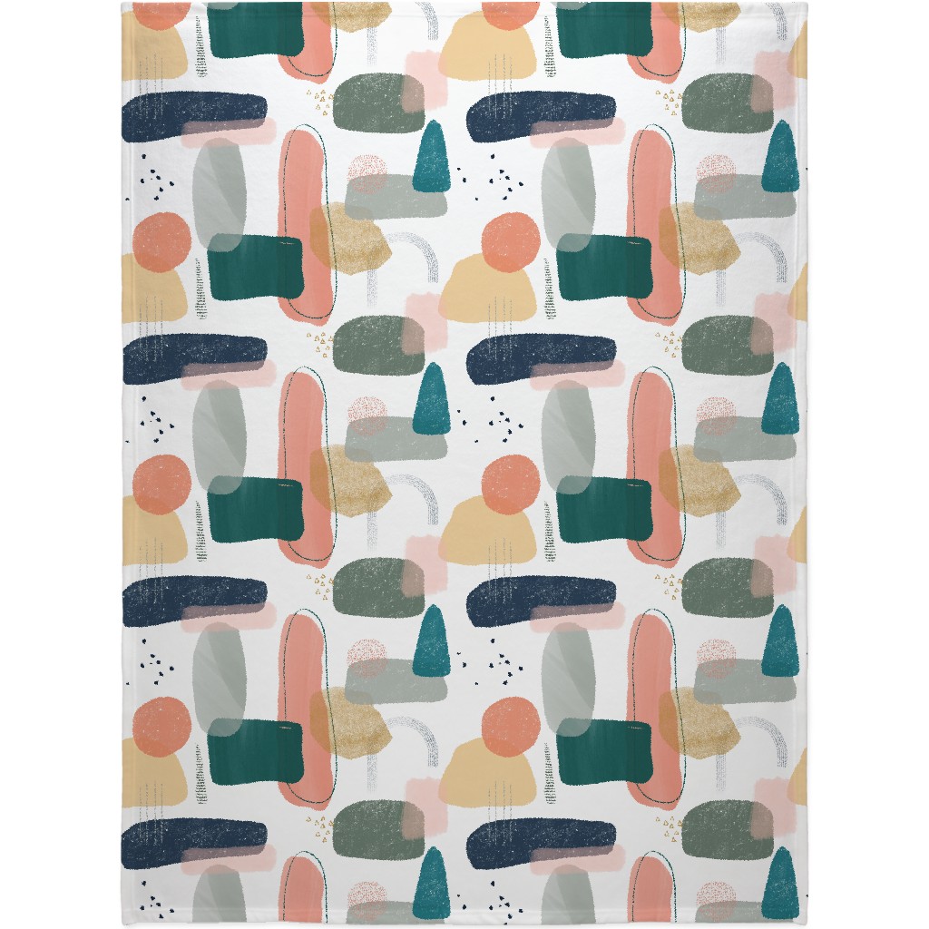 Abstract Minima - Multi on White Blanket, Plush Fleece, 60x80, Multicolor