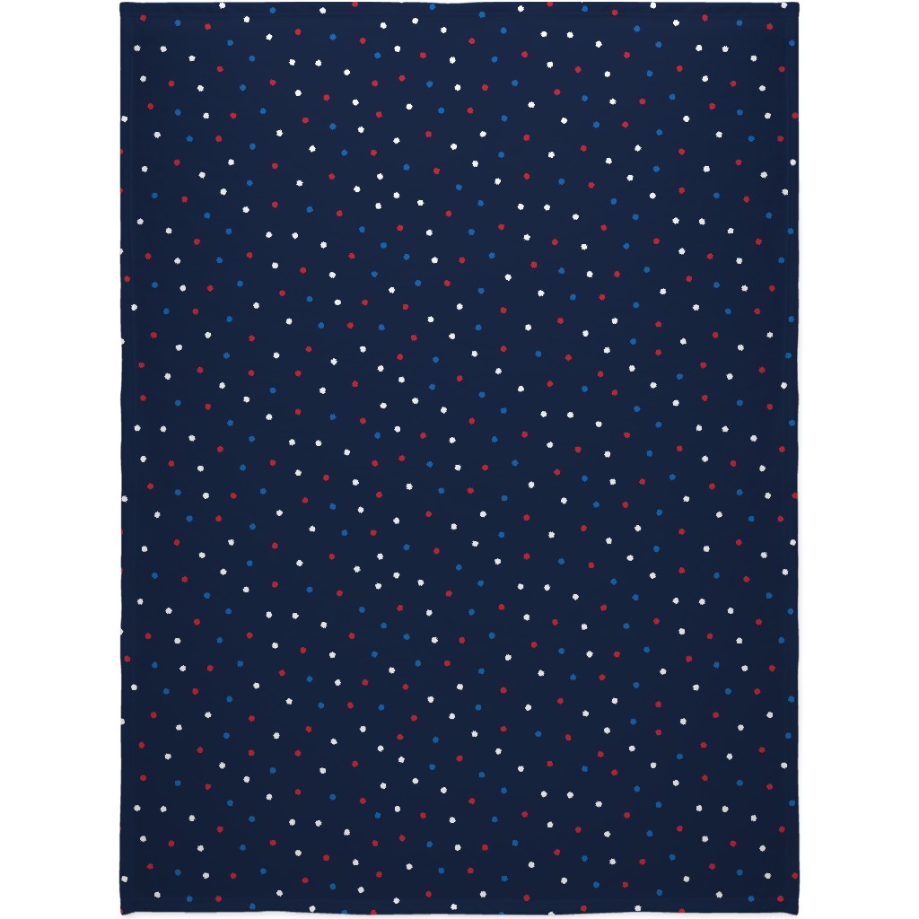 Mixed Polka Dots - Red White and Royal on Navy Blue Blanket, Plush Fleece, 60x80, Blue