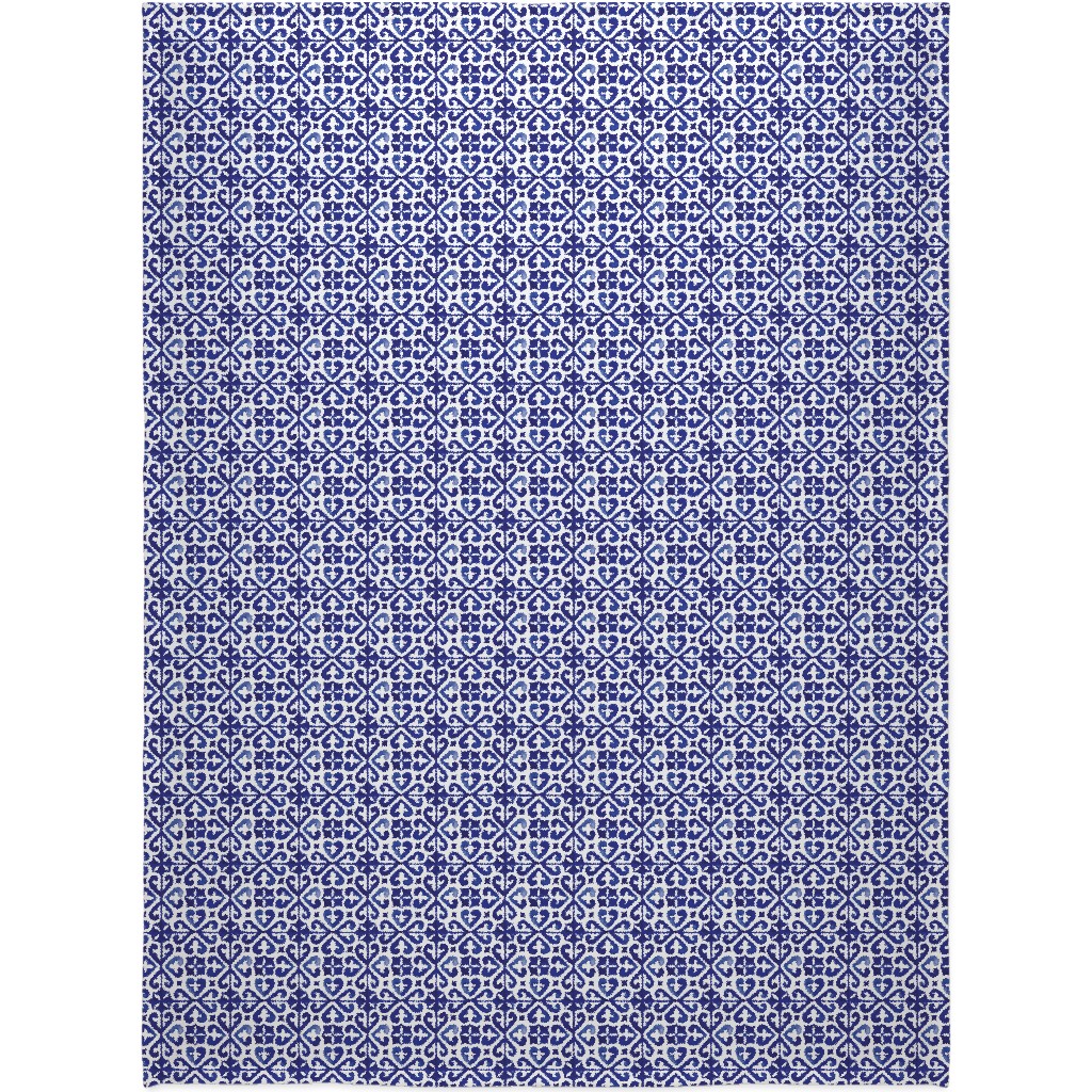 Lisbon Tiles Watercolor - Blue Blanket, Plush Fleece, 60x80, Blue, True Blue
