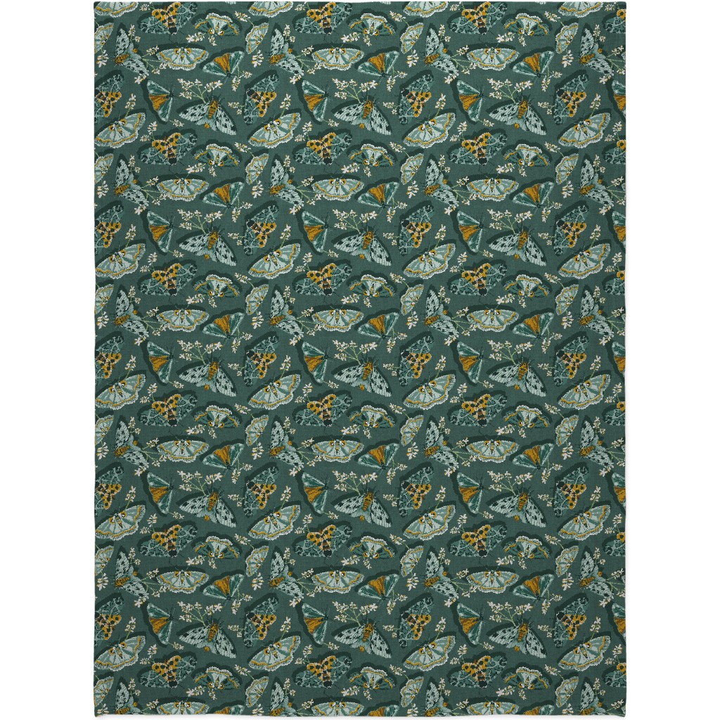 Gathering Moths - Green Blanket, Plush Fleece, 60x80, Green, Classic Green
