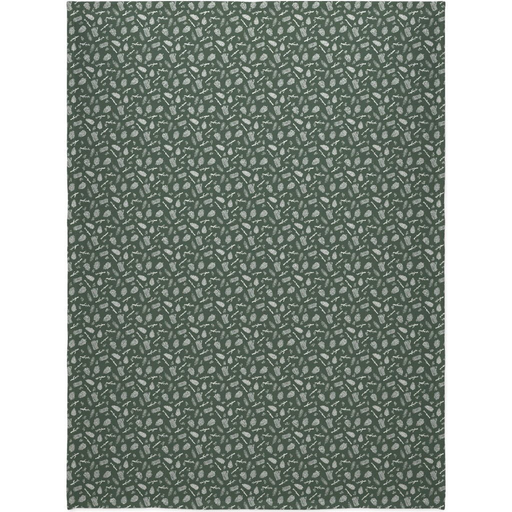 Pinecones - Hunter Green Blanket, Plush Fleece, 60x80, Green