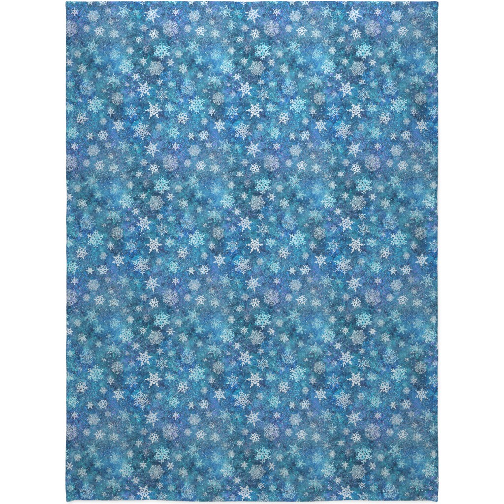 Whinsical Snowflakes Handpainted With Watercolors - Blue Blanket, Plush Fleece, 60x80, Blue