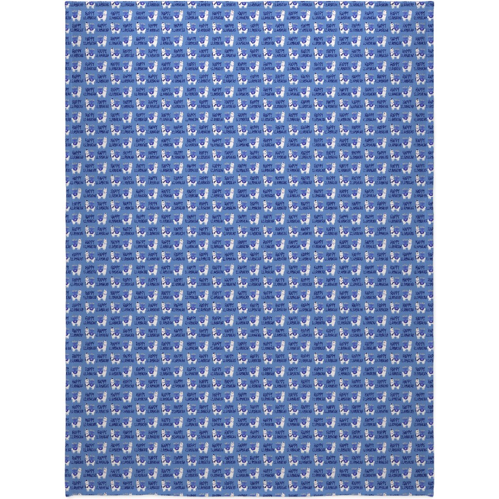 Happy Llamakah on Blue Blanket, Plush Fleece, 60x80, Blue, True Blue