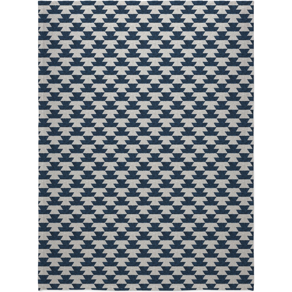Boho Geometric Aztec - Stone & Denim Blanket, Plush Fleece, 60x80, Blue