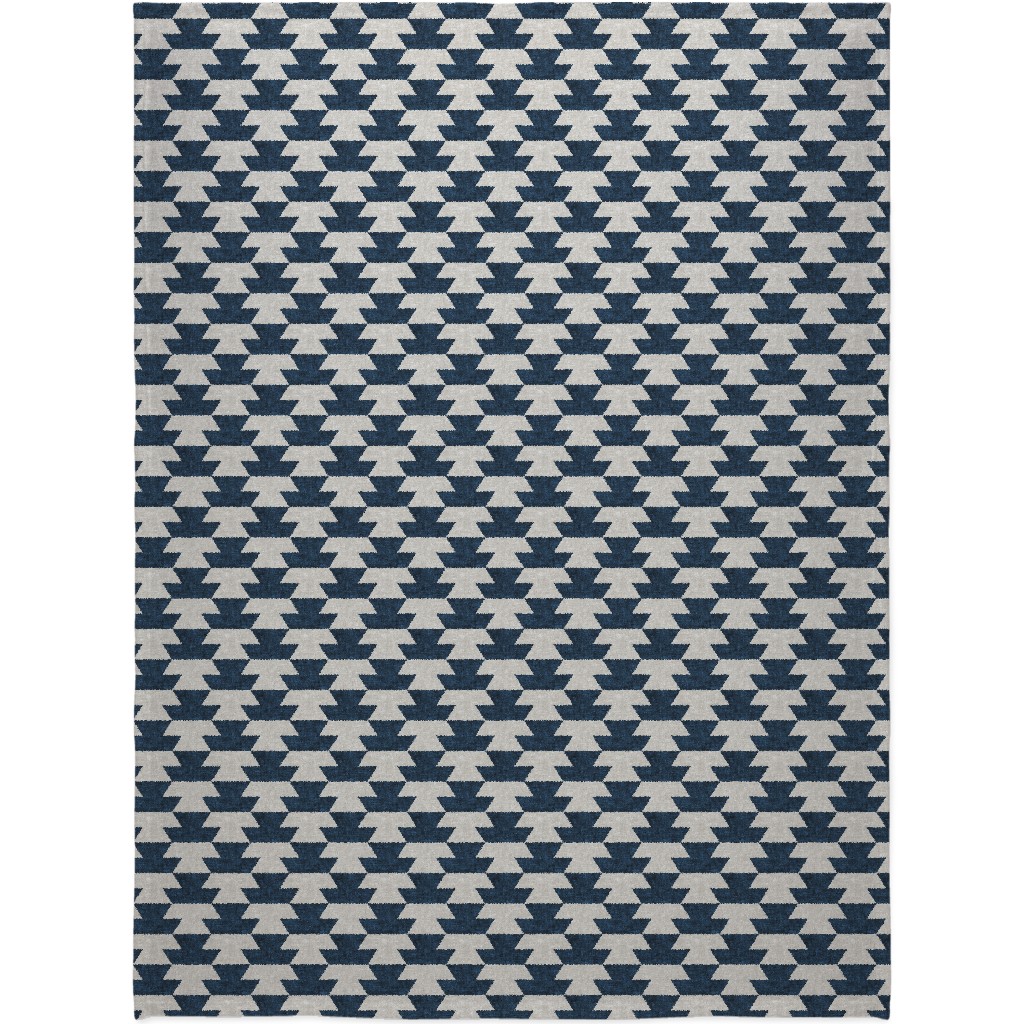 Boho Geometric Aztec - Stone & Denim Blanket, Plush Fleece, 60x80, Blue, True Blue