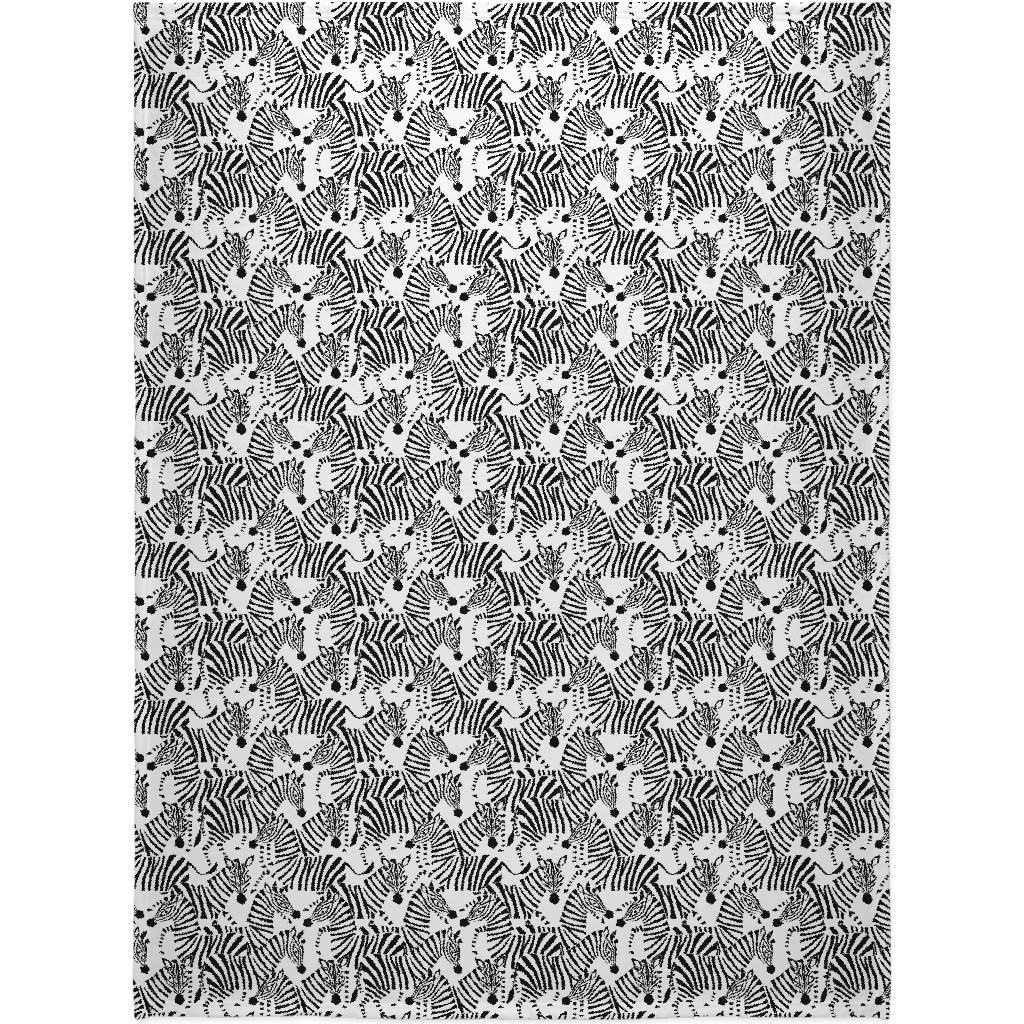 Zebras - Black & White Blanket, Plush Fleece, 60x80, Black