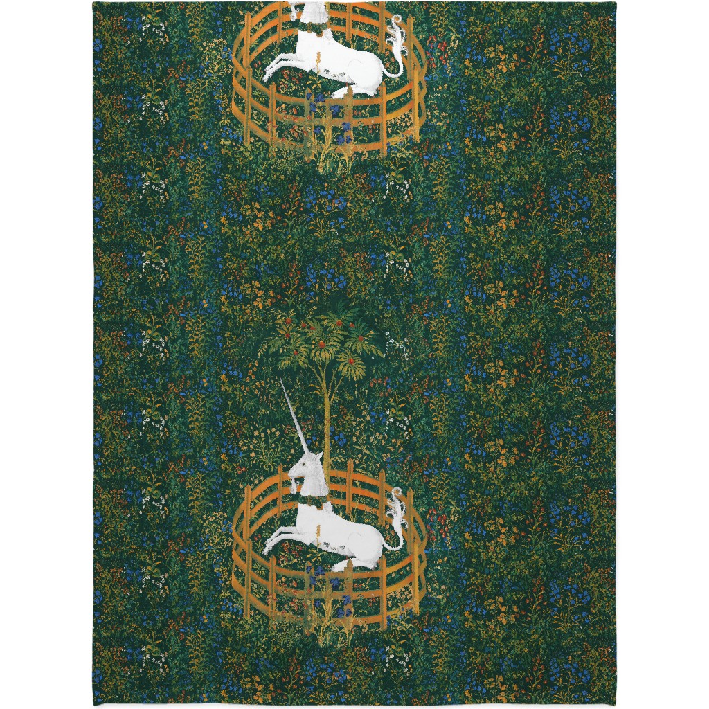 the Unicorn Is in Captivity Fleurs De Lynn Blanket, Plush Fleece, 60x80, Green