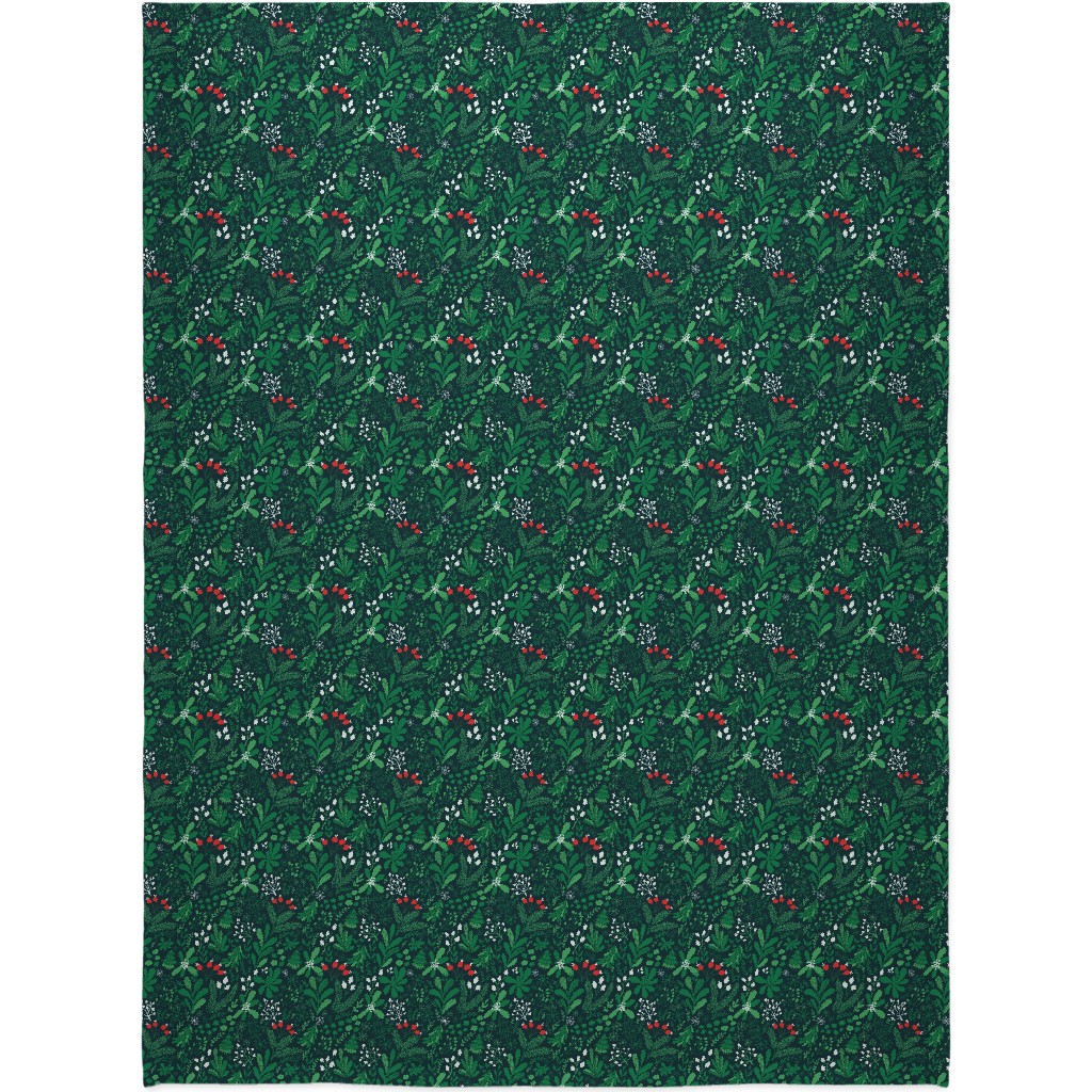 Merry Christmas Botanical - Green Blanket, Plush Fleece, 60x80, Green