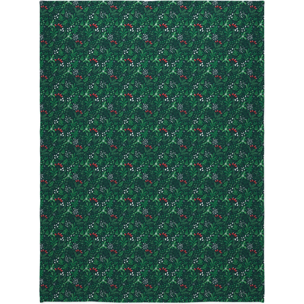 Merry Christmas Botanical - Green Blanket, Plush Fleece, 60x80, Green, Classic Green