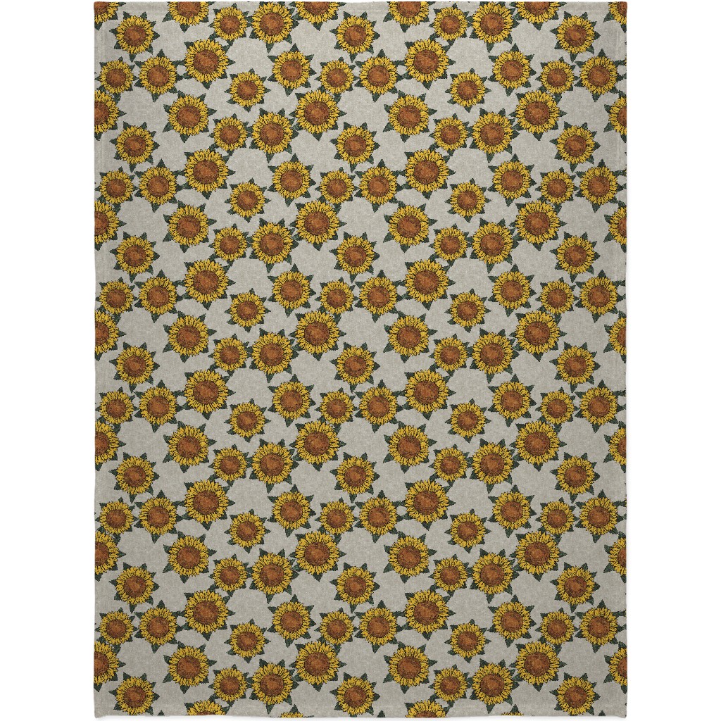 Sunflowers - Summer Flowers - Beige Blanket, Plush Fleece, 60x80, Orange, Orange