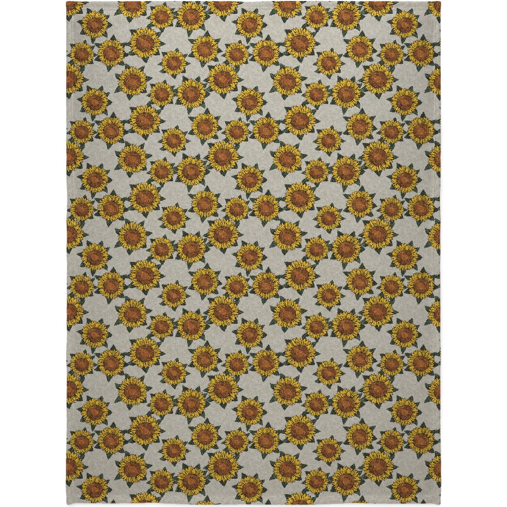 Sunflowers - Summer Flowers - Beige Blanket, Plush Fleece, 60x80, Orange