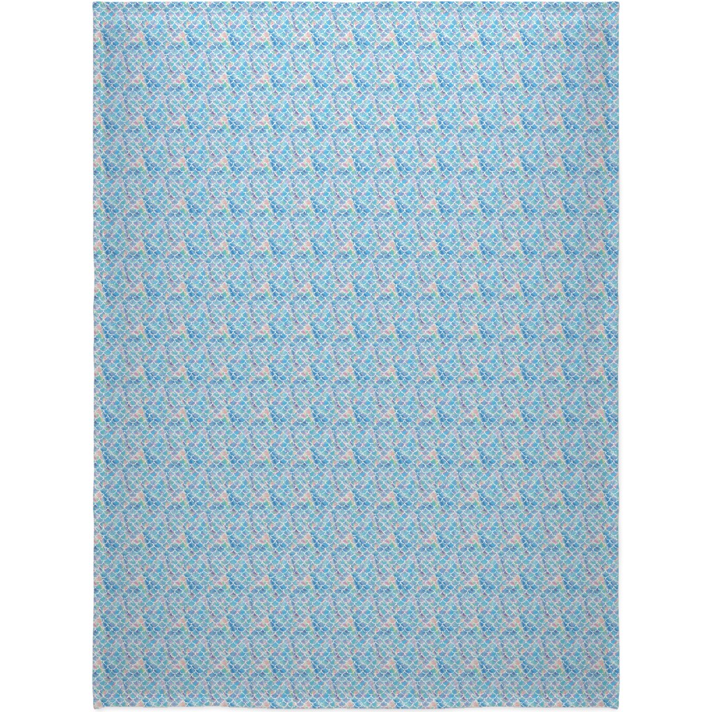 Mermaid Scales - Blue Blanket, Plush Fleece, 60x80, Blue