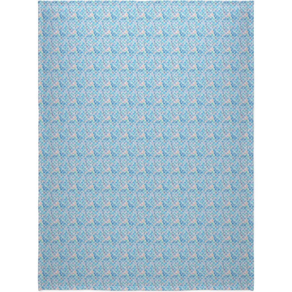 Mermaid Scales - Blue Blanket, Plush Fleece, 60x80, Blue, True Blue