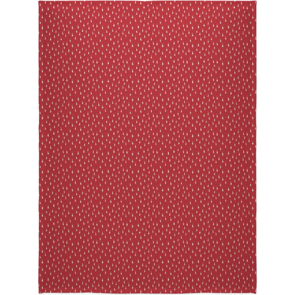 Christmas Trees on Pine Needle Blanket, Sherpa, 60x80, Red, Firecracker
