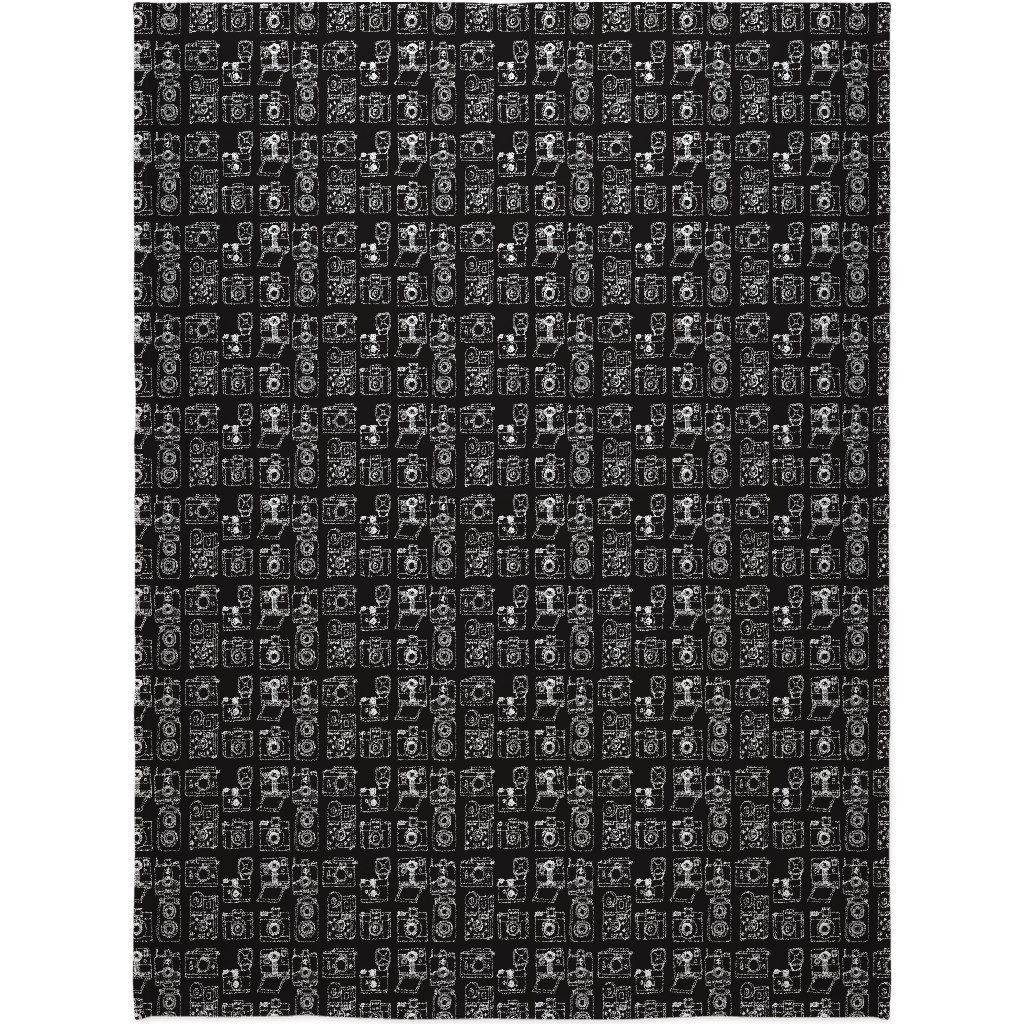 Vintage Cameras - Black and White Blanket, Sherpa, 60x80, Black, Black