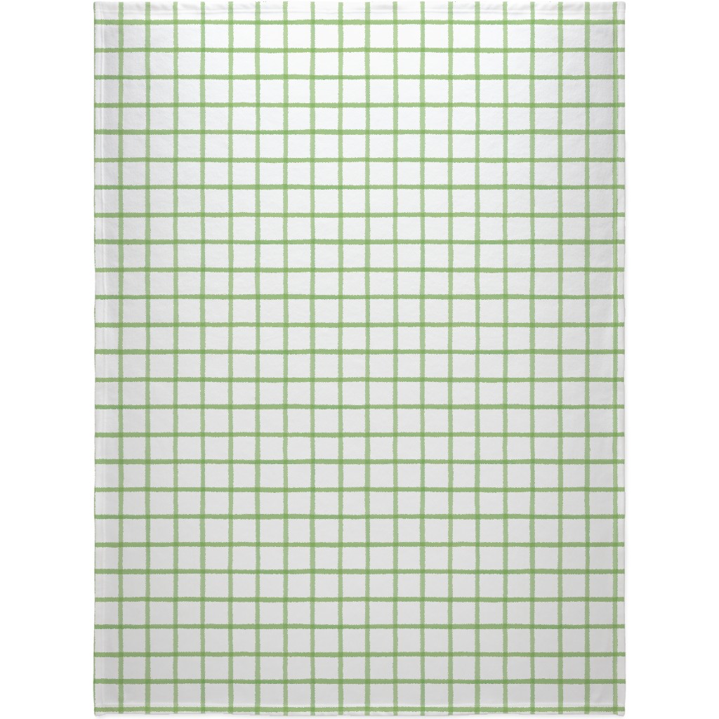 Window Pane Plaid Blanket, Sherpa, 60x80, Green, Green