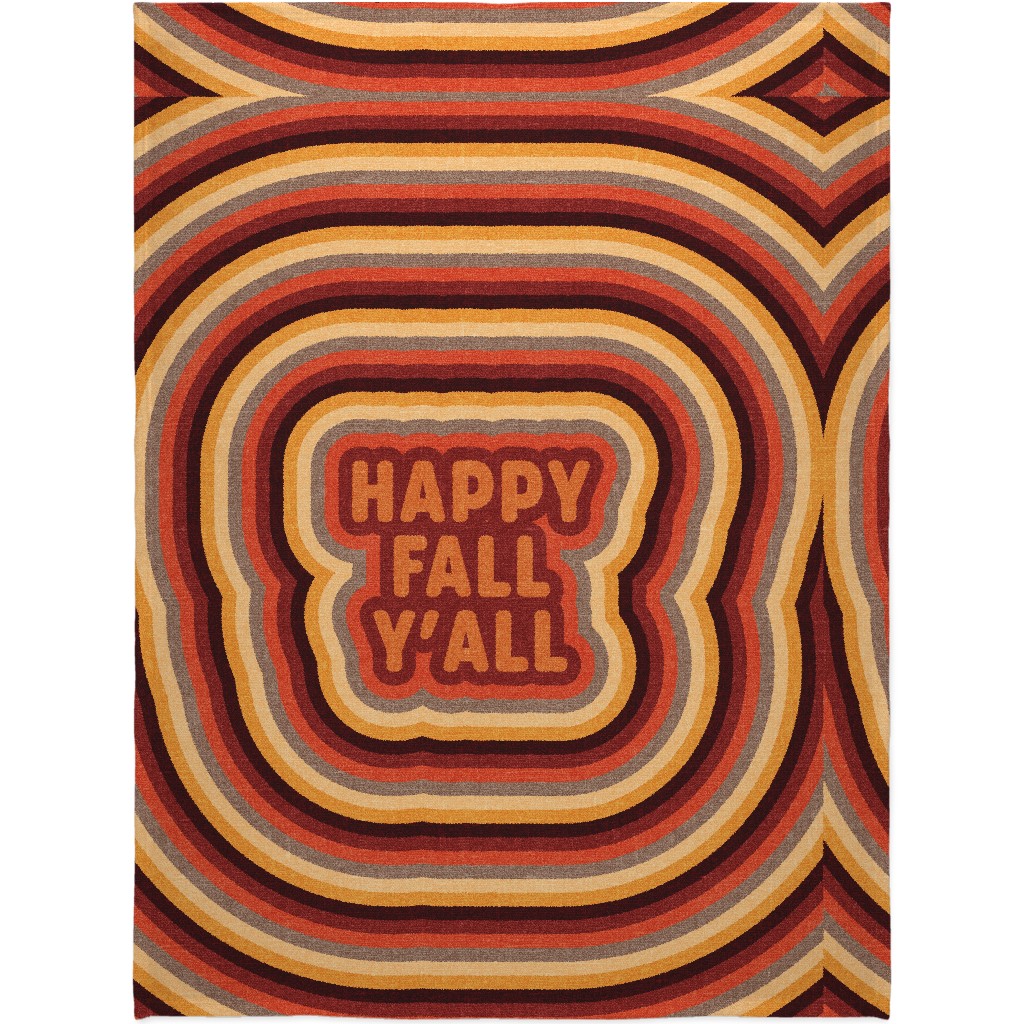 Retro Happy Fall Y'all - Multi Blanket, Sherpa, 60x80, Orange