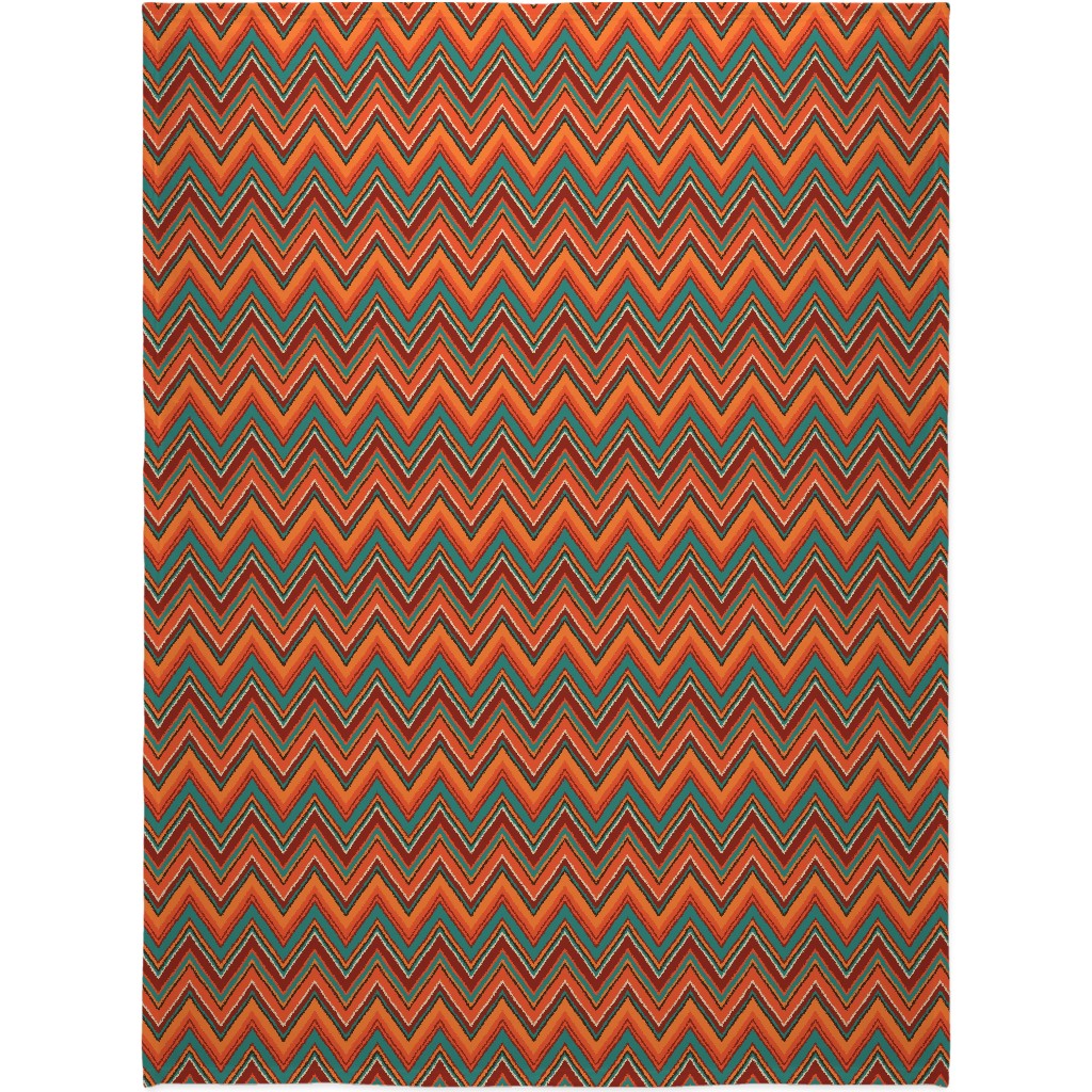 Chevron - Orange and Teal Blanket, Sherpa, 60x80, Orange