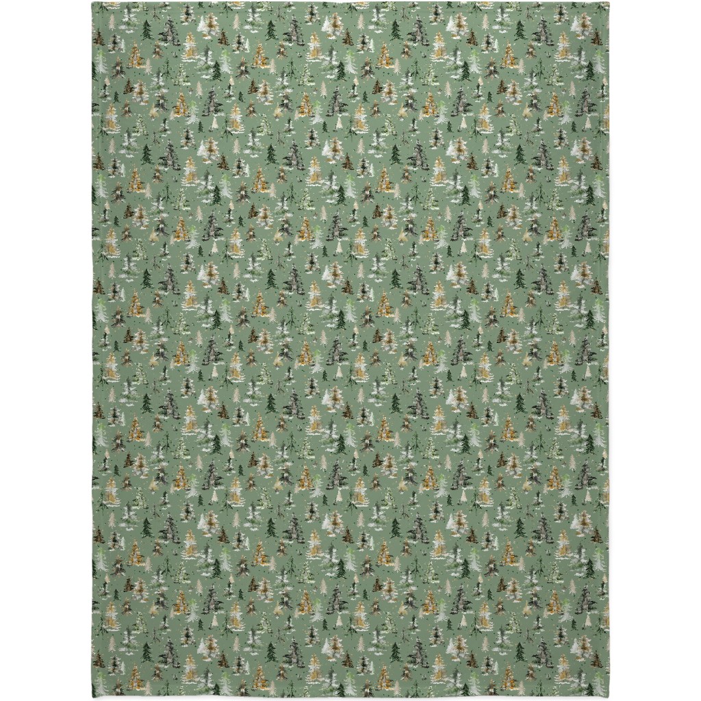Watercolor Pines and Spruces Christmas - Green Blanket, Sherpa, 60x80, Green, Classic Green