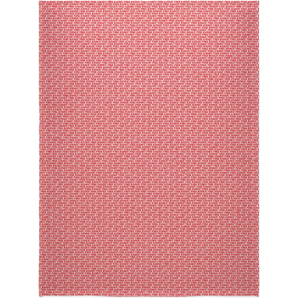 Free Kisses! - Red on Pink Blanket, Sherpa, 60x80, Red