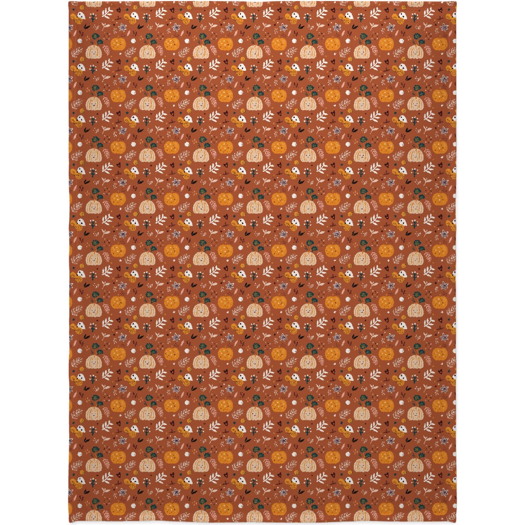 Autumn Pattern - Orange Blanket, Sherpa, 60x80, Orange, Orange