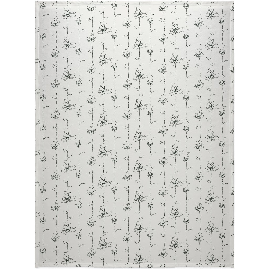 One Line Floral - Neutral Blanket, Sherpa, 60x80, White