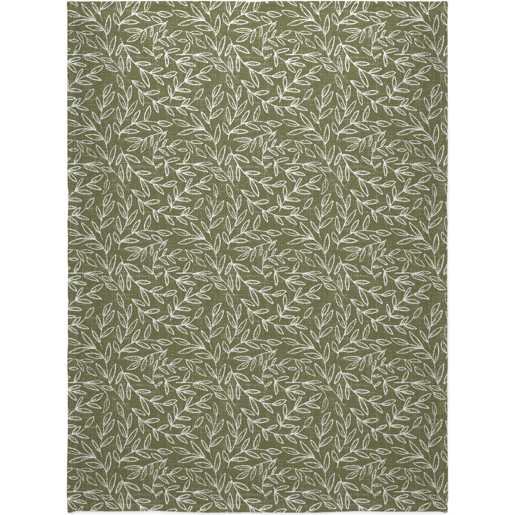 Refined Olive Leaves - Green Blanket, Sherpa, 60x80, Green, Classic Green