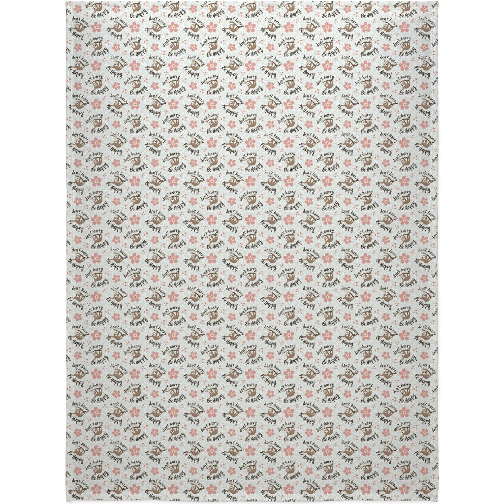 Don't Hurry Be Happy Sloth Blanket, Sherpa, 60x80, Beige, Pearl