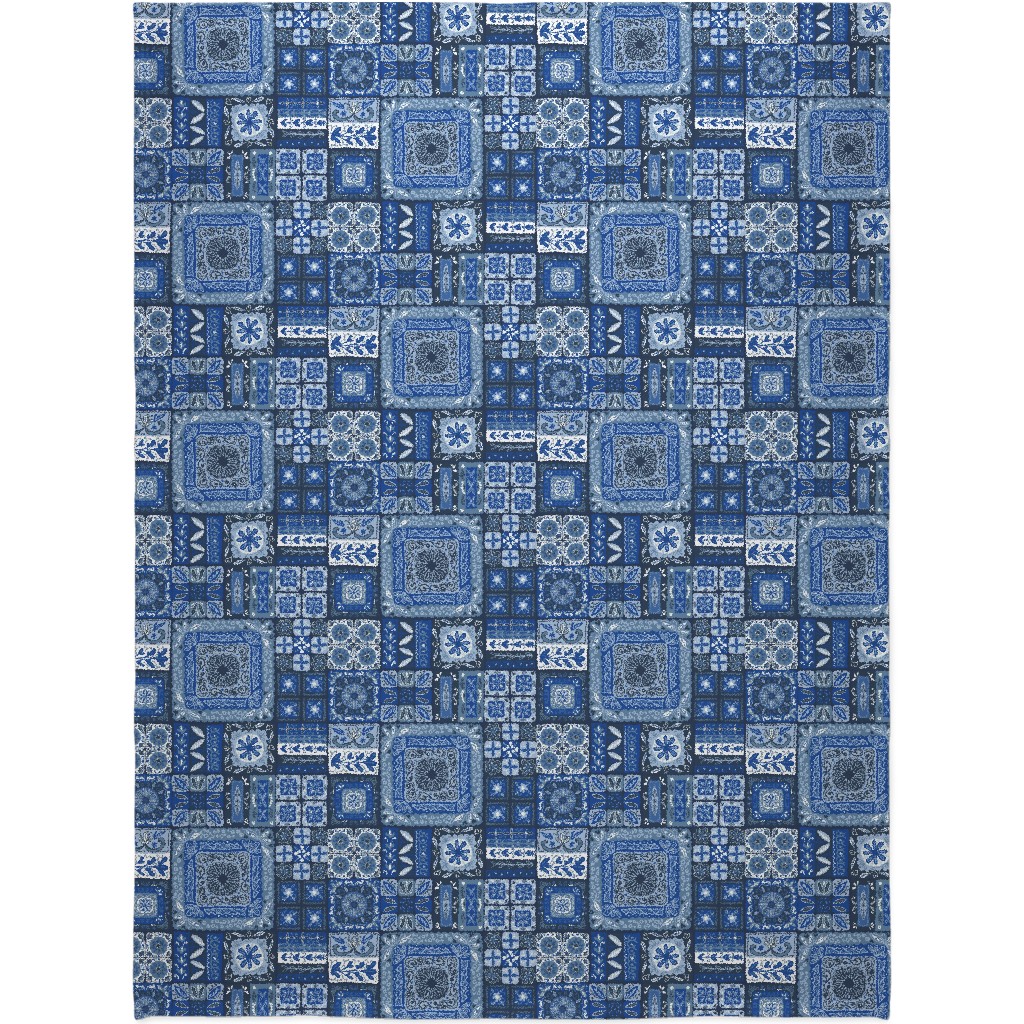Grandma's Patchwork - Blue Blanket, Sherpa, 60x80, Blue