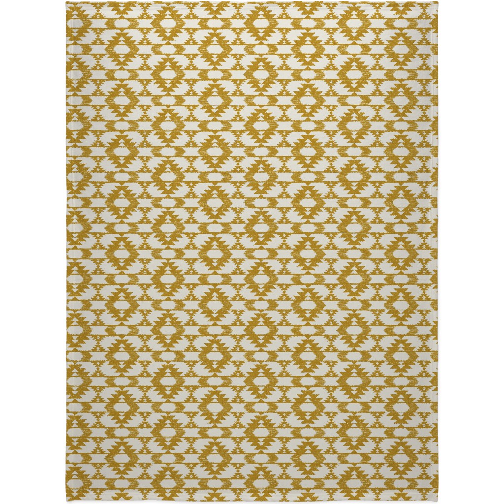 Modern Tribal Abstract Geometric - Yellow and White Blanket, Sherpa, 60x80, Yellow, Classic Yellow