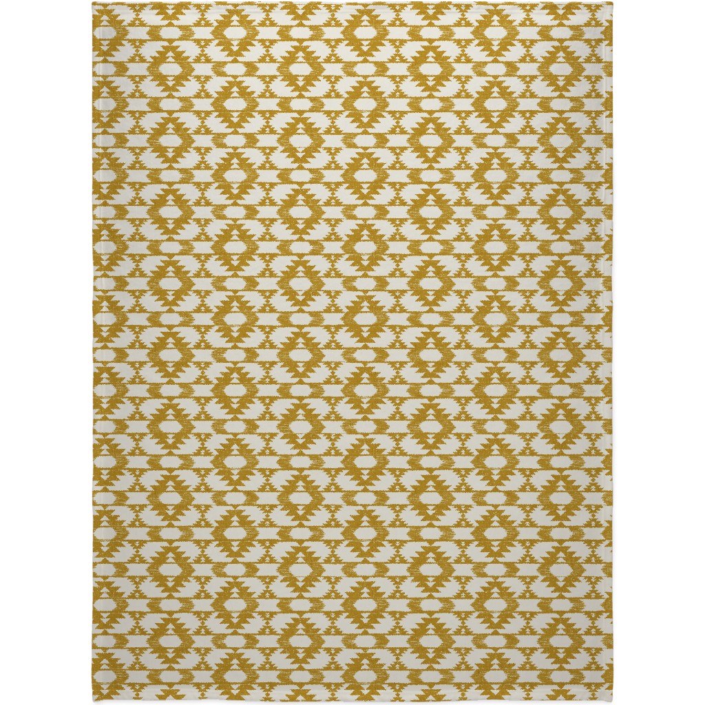 Modern Tribal Abstract Geometric - Yellow and White Blanket, Sherpa, 60x80, Yellow