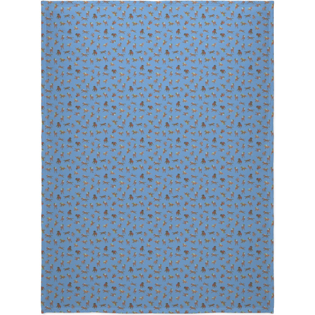 Horses Running Blanket, Sherpa, 60x80, Blue, Periwinkle