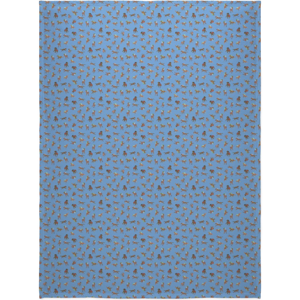 Horses Running Blanket, Sherpa, 60x80, Blue