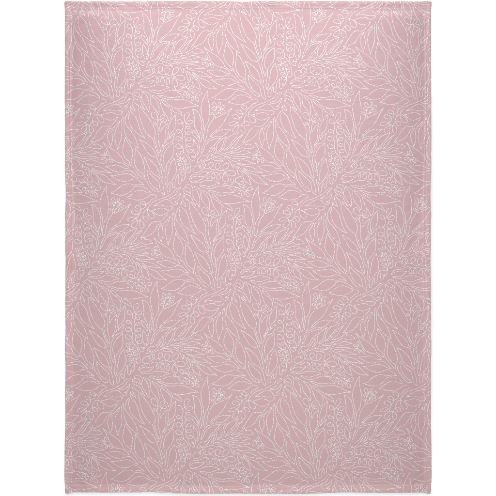 Contour Line Botanicals - Blush Pink Blanket, Sherpa, 60x80, Pink