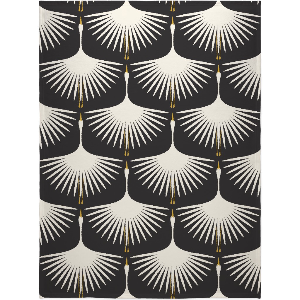 Art Deco Swans - Cream & Black Blanket, Sherpa, 60x80, Black, Black
