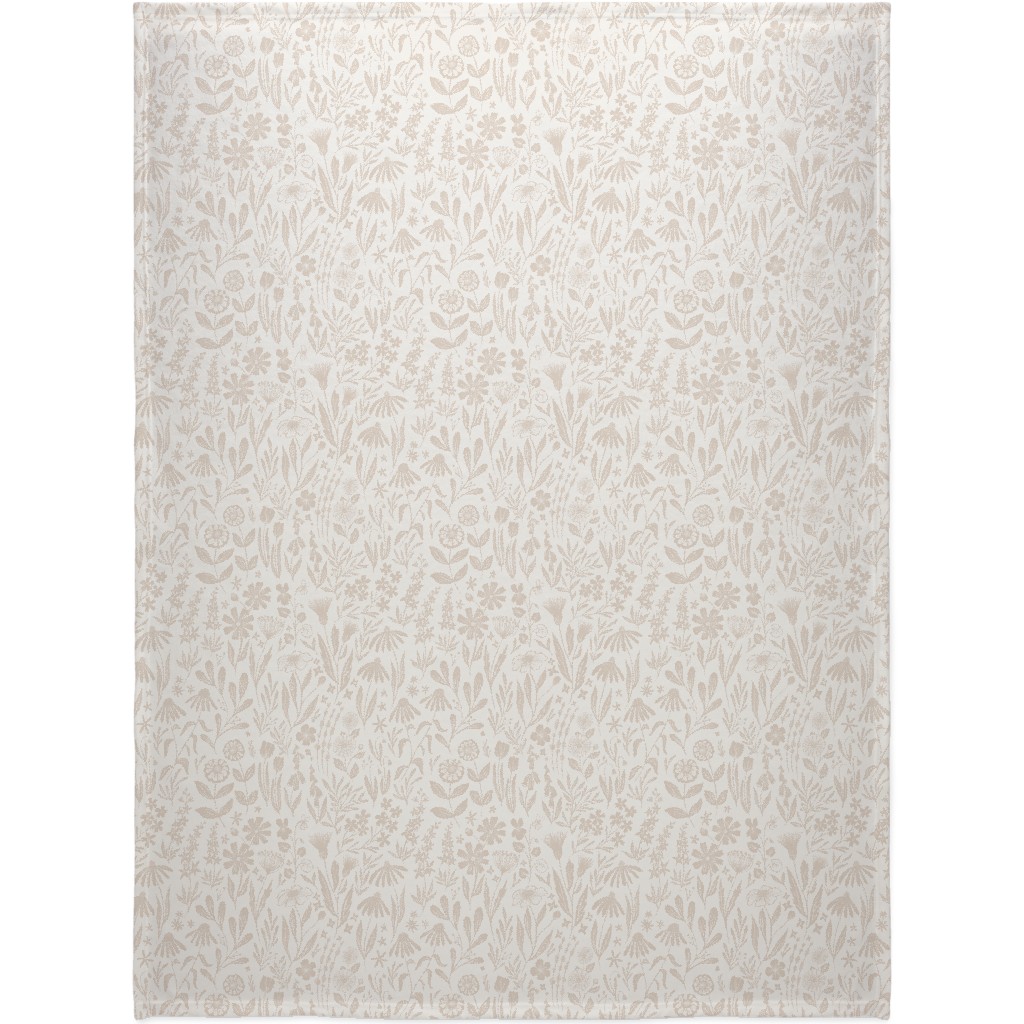 Wildflowers - Tan and Cream Blanket, Sherpa, 60x80, Beige, Pearl