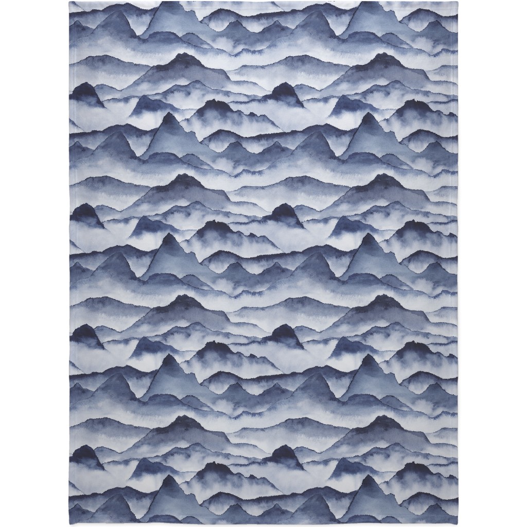 Watercolor Mountains - Blue Blanket, Sherpa, 60x80, Blue